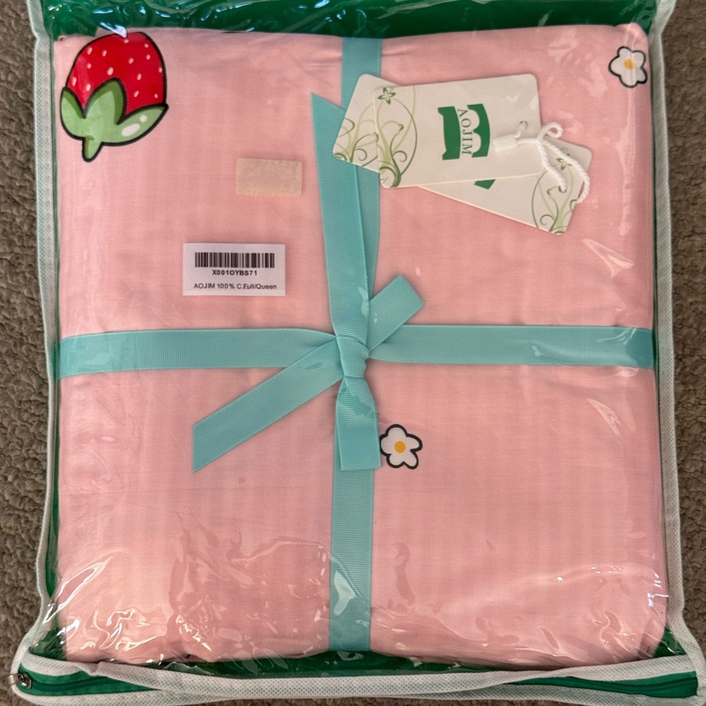 NWT New Kawaii Strawberry Pink Full Queen Bedding Duvet Cover Pillow Sham Set - Picture 5 of 6